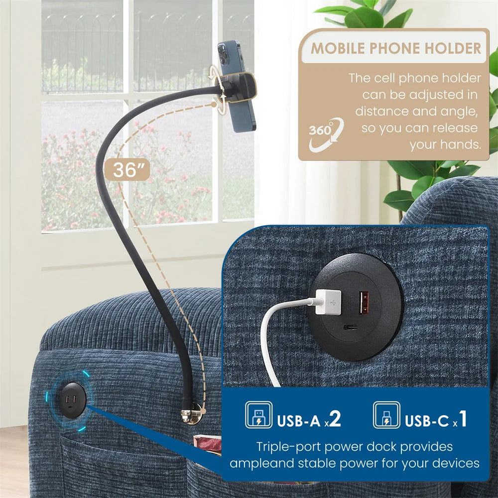 Sectional Sofa Couch with Ottoman Wholesale L-Shape with Extra-Wide Seat Cushion USB Type-C Charger Phone Holder Modular