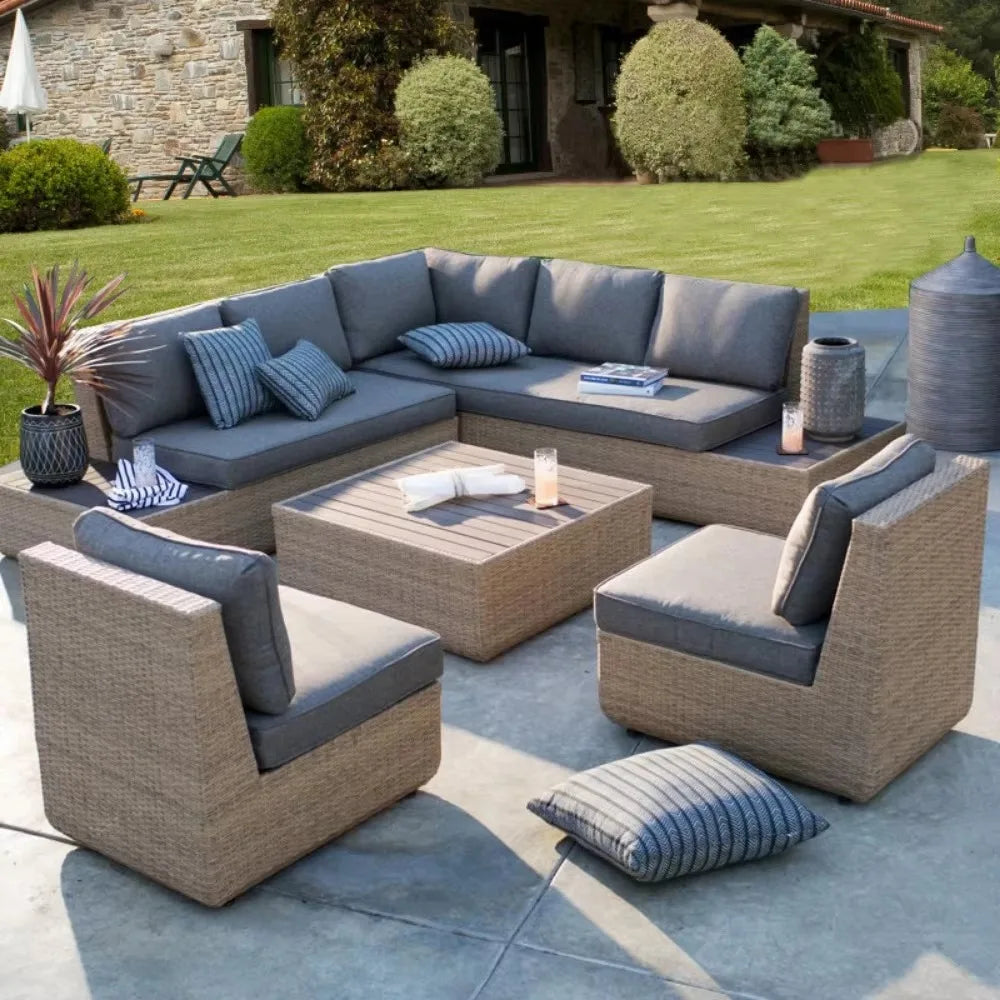 Modern Outdoor Rattan Lounge Set, Weatherproof PE Wicker Sofa & Coffee Table for Sales Office Display, Courtyard Garden