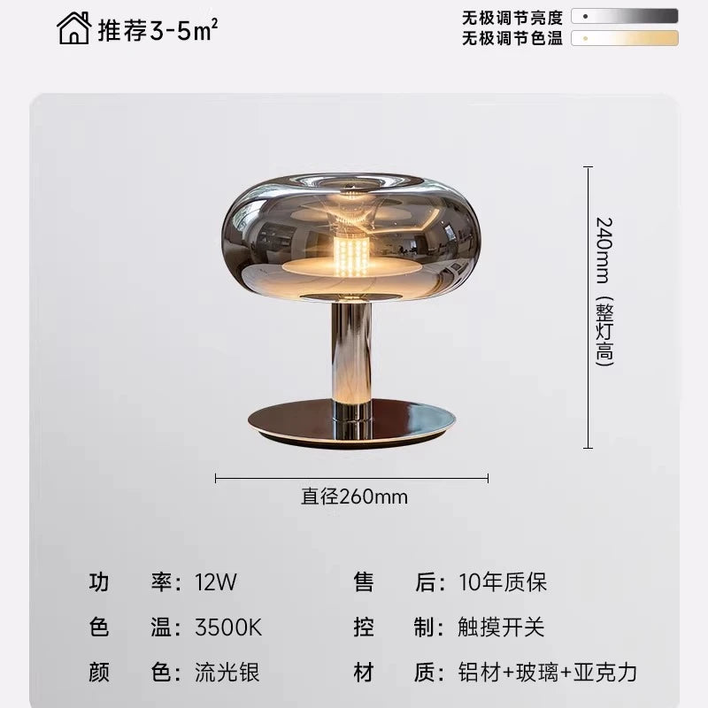 Italian Design Luxury Ambient Desk Lights with Touch Dimming LED Jellyfish Mushroom Glass Table Lamp