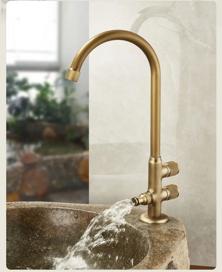Outdoor Antifreeze Faucet Antique Brass Balcony Wash Basin Single Cooling Faucet Vanity 360°Swivel Rotate Spout Only Cold Tap