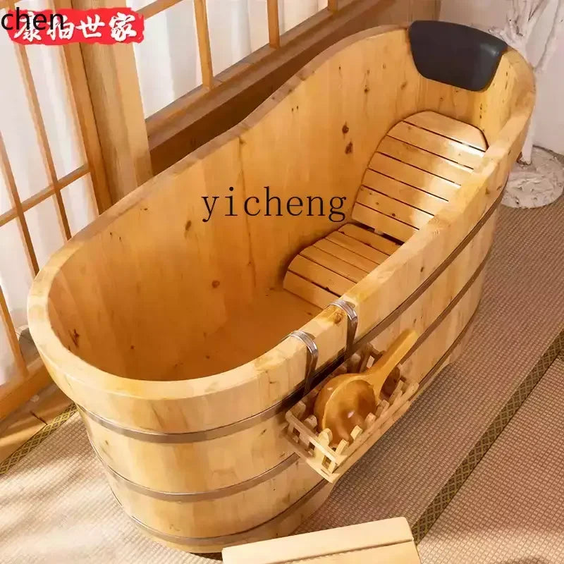 ZML  Fumigation Bath Wooden Bucket Bath Bucket Armrest Adult Full Body Bath Tub Adult Sweat Steaming Bucket