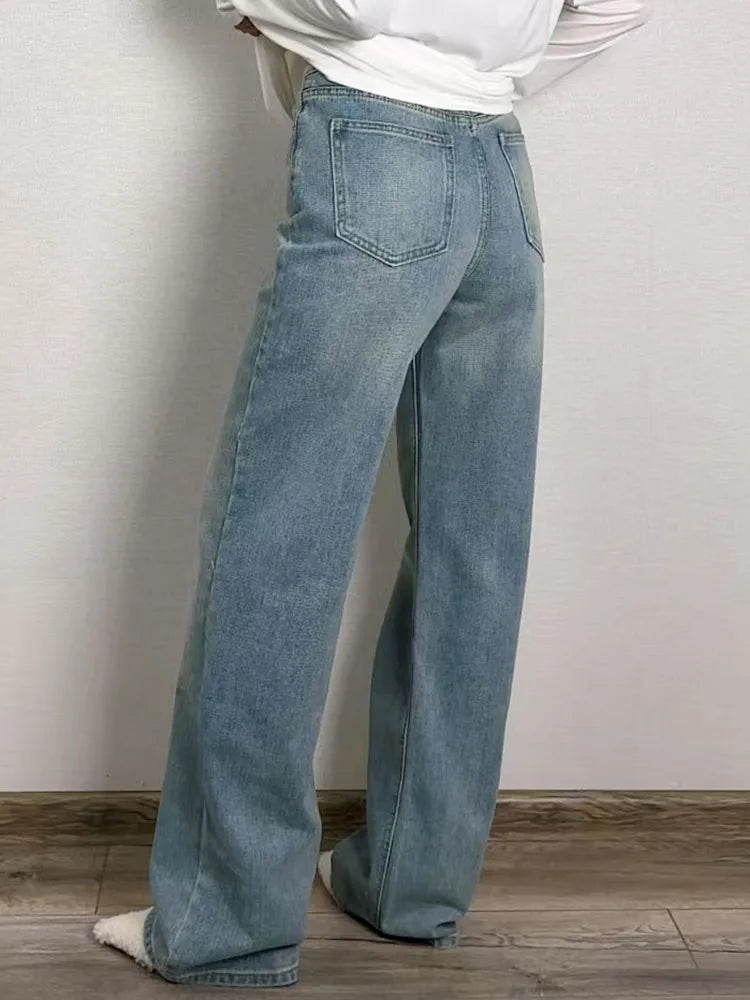 MiuKoMiYa Straight Leg Jeans For Women High Waist Gray Long Wide Denim Pants Vintage Blue Boyfriend Jeans