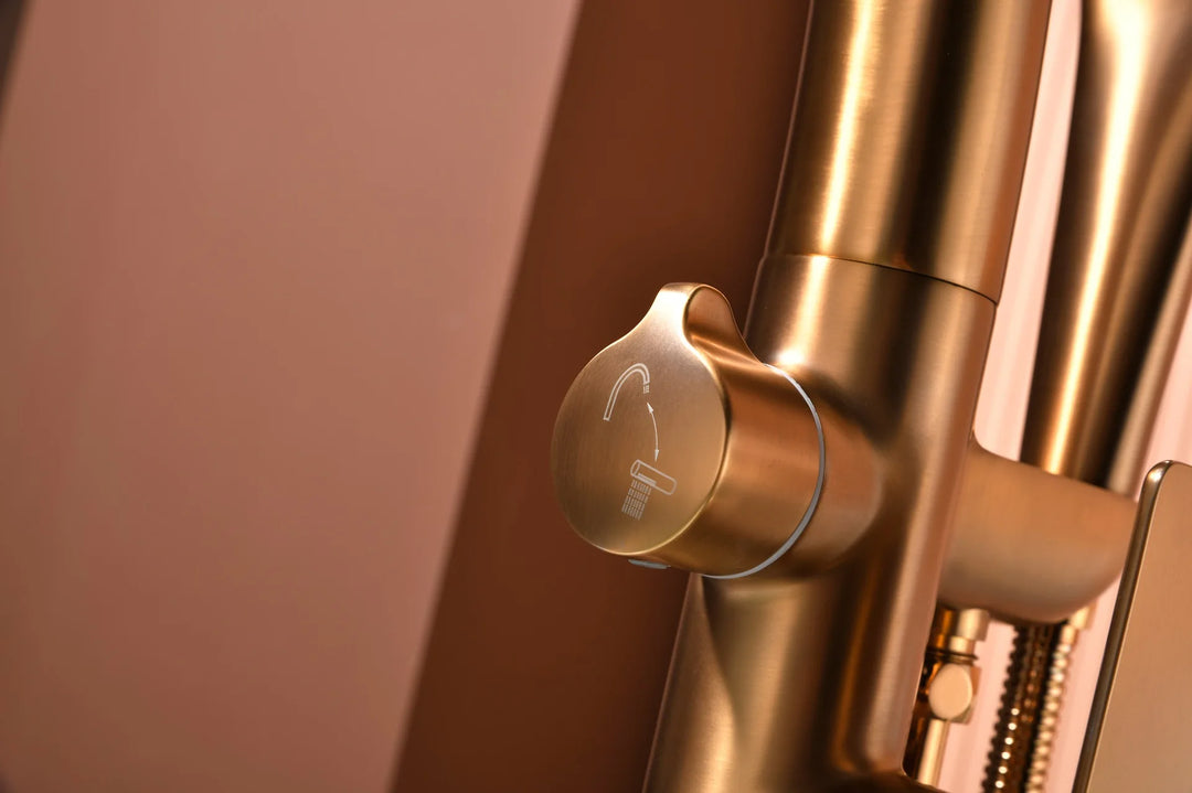 Floor Stand Waterfall Bathtub Faucet Solid Brass Bathroom Bathtub Water Mixer with Hand Shower in Brushed Rose Gold, Black, Gold