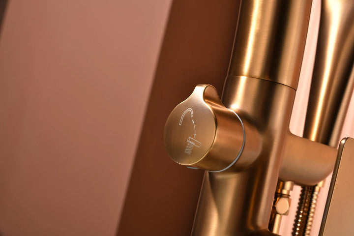Floor Stand Waterfall Bathtub Faucet Solid Brass Bathroom Bathtub Water Mixer with Hand Shower in Brushed Rose Gold, Black, Gold