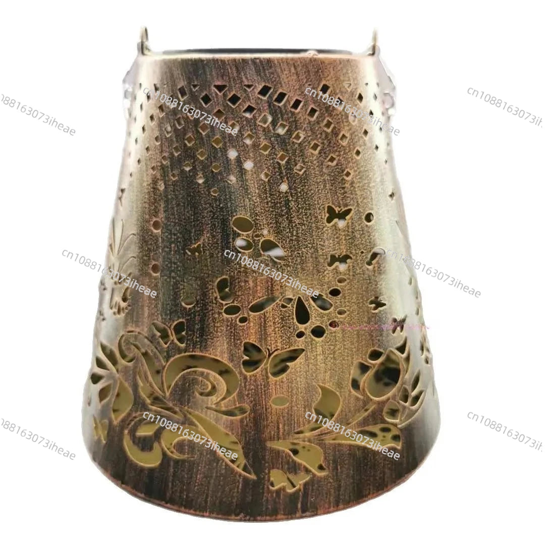 New solar butterfly projection light wrought iron hollow lantern garden atmosphere decorative light