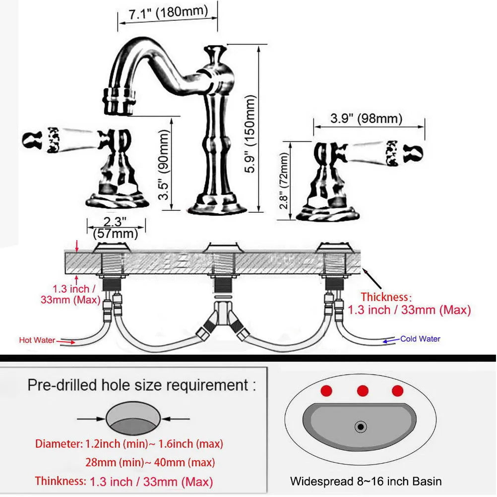 Black Oil Rubbed Bronze Double Handles 3 Holes Install Widespread Deck Mounted Bathroom Sink Basin Faucet Sink Mixer Tap mhg067