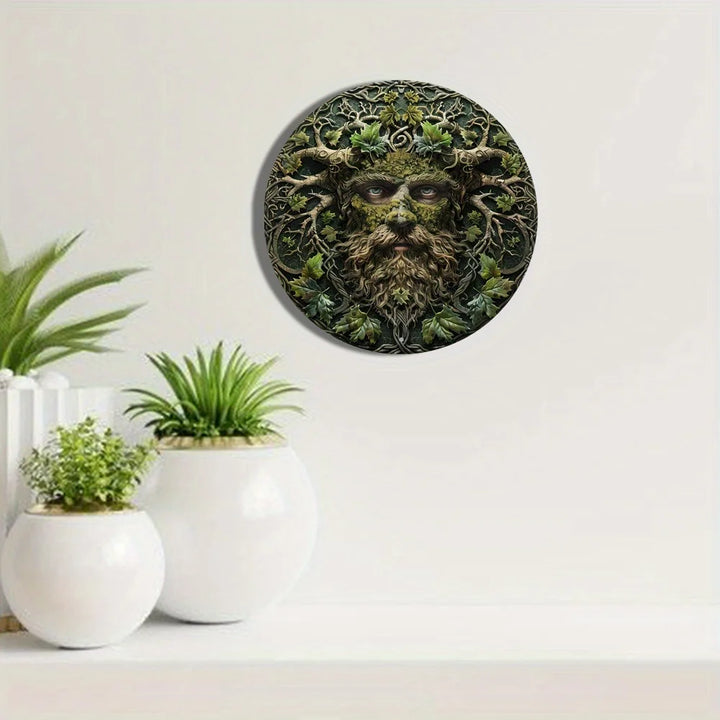 Round Aluminum Metal Decor Sign, 2D Flat Print, Forest Elf Themed Wreath, Outdoor Decoration