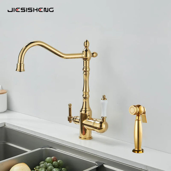 Brass light luxury three-in-one pure water faucet household sink washbasin hot and cold water faucet anti-splash