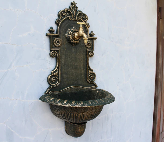 Antique Gold Cast Iron Wall Mounted Hand Sink Farm House Home Garden Decor Heavy Metal Wash Stand