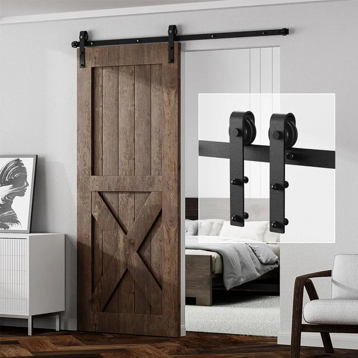 Barn door hanging rail complete set of hardware accessories guide rail for home sliding door slide rail hanging wheel