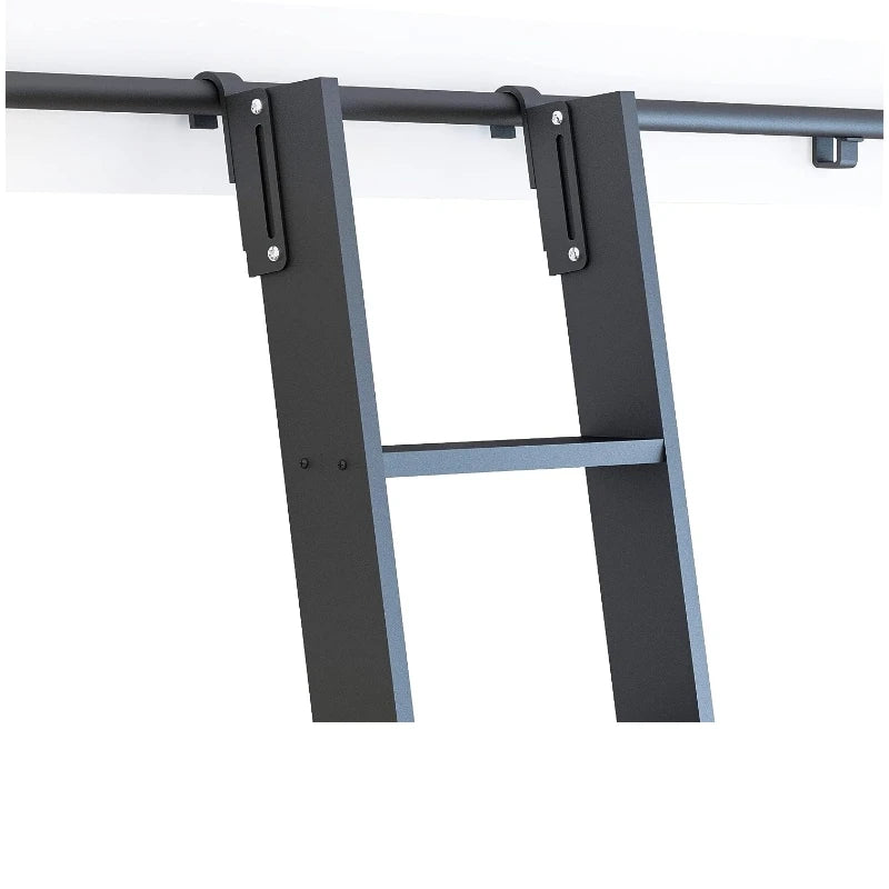 4FT(122cm) Hook on Rolling Library Ladder Hardware Kit with 87"(2.2M) Metal Ladder,Sliding Track Kit,Floor Roller with Brake