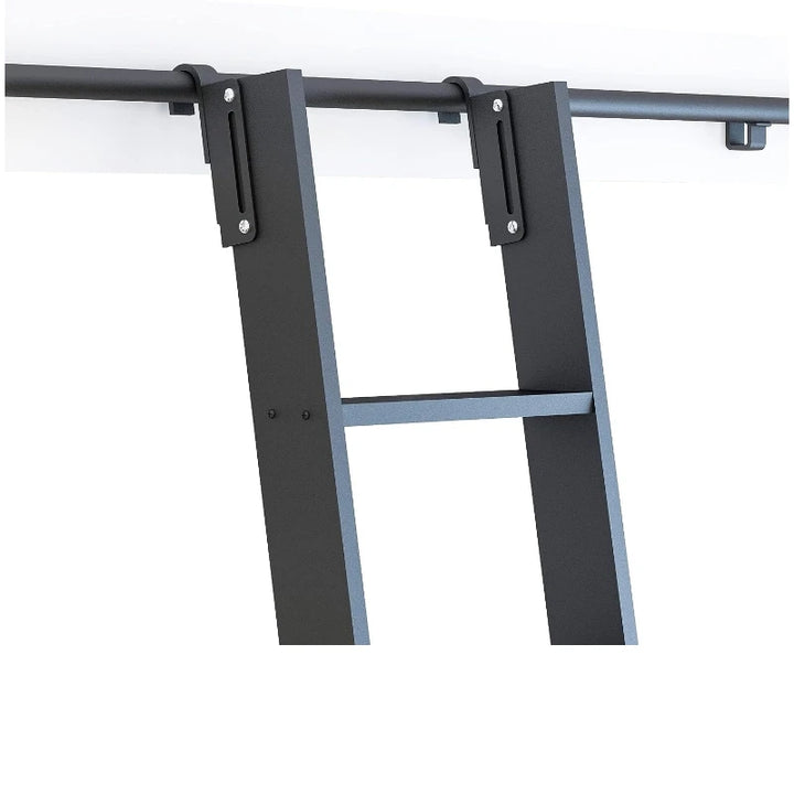 4FT(122cm) Hook on Rolling Library Ladder Hardware Kit with 87"(2.2M) Metal Ladder,Sliding Track Kit,Floor Roller with Brake