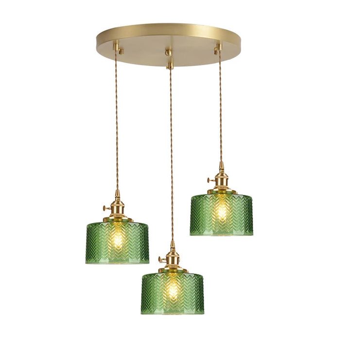 Suspension Green Stripe Glass Chandelier E27 Restaurant Pendant Light For Dining Room Kitchen Cafe Bedside Hanging Lamp Fixtures