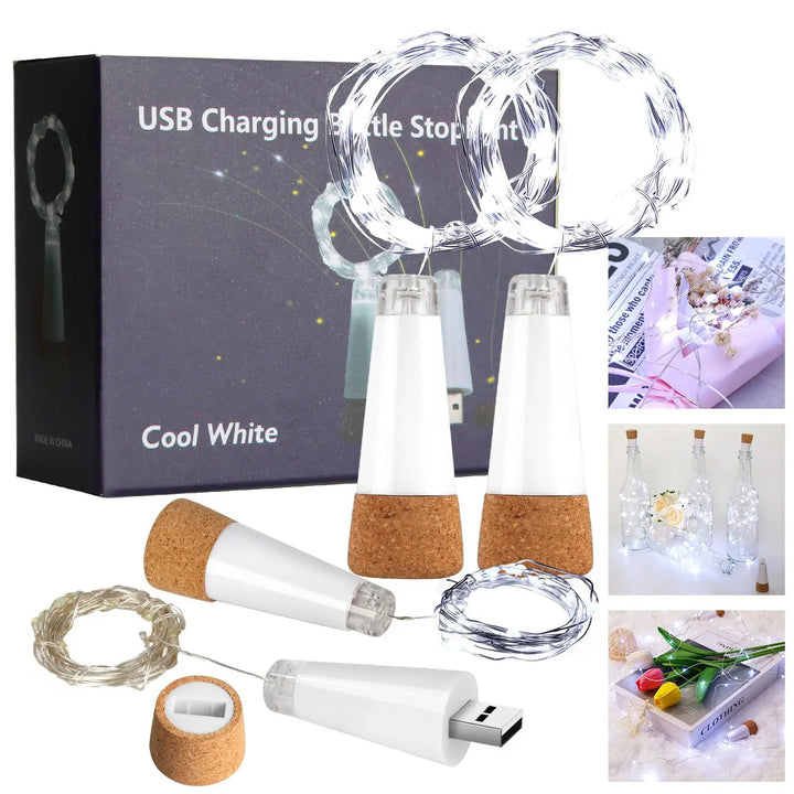 5-pack 2m Cork Bottle Fairy Lights USB Rechargeable Christmas Garland String Lights for Bedroom Room Home Wedding Party Decor