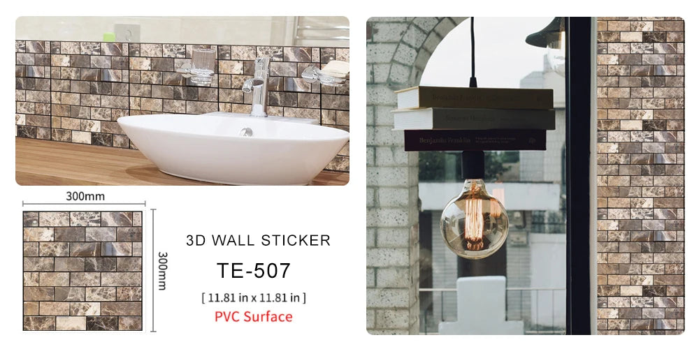 15PCS Wall Sticker Waterproof PVC imitation brick Wallpapers for TV walls living room bedroom kitchen kids rooms painted surface