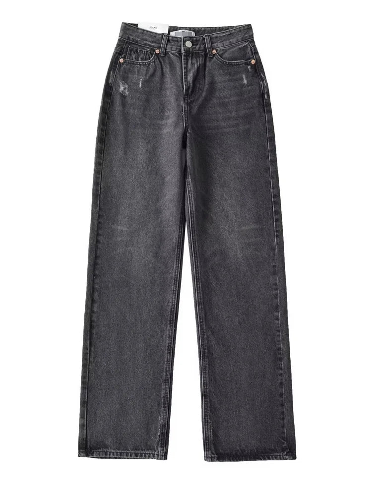 MiuKoMiYa Straight Leg Jeans For Women High Waist Gray Long Wide Denim Pants Vintage Blue Boyfriend Jeans