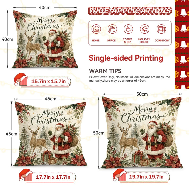 1/4pcs Vintage Watercolor Santa Claus Polyester Cushion