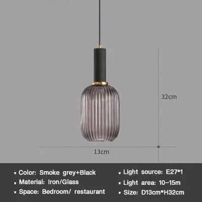 DINDALLED Striped Glass Pendant Light Nordic Vintage Chandelier for Dining Kitchen Island Hanging Lamp Lighting Decor