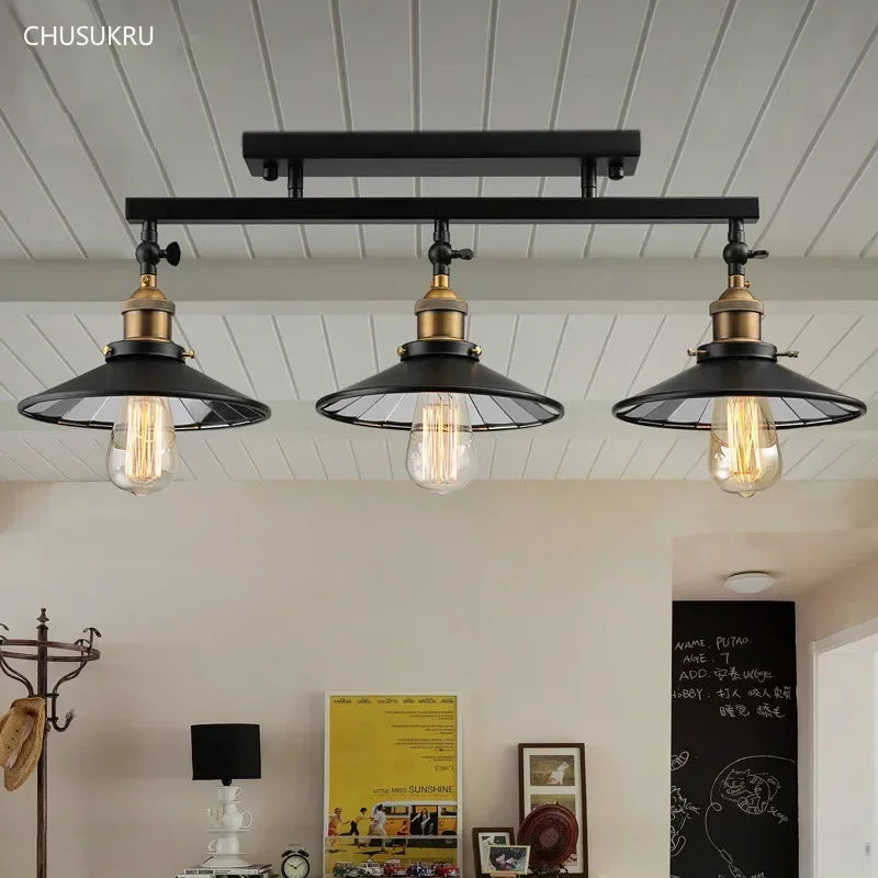 Vintage Industrial Black Iron Adjustable Ceiling Light with Mirror Glass Shade 3XE27 Edison Bulbs for Dining Room Home Decor DIY