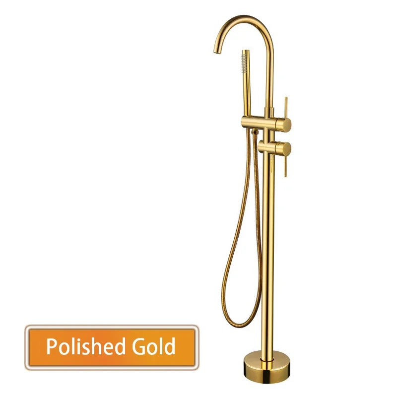 Rose Gold/Brushed Grey Floor Mount Bathtub Faucet Bathroom Bath Water Mixer Tap Faucets Double Handles with Hand Shower Brass