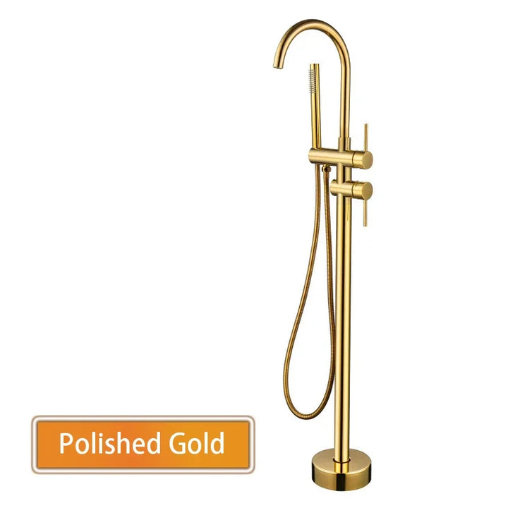 Rose Gold/Brushed Grey Floor Mount Bathtub Faucet Bathroom Bath Water Mixer Tap Faucets Double Handles with Hand Shower Brass