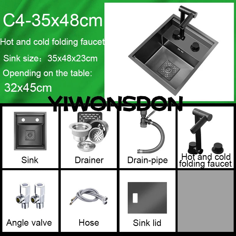 Nano Hidden Bar Kitchen Sink Black Folding Faucet Mini Small Single Bowl Wash Basin Stainless Steel Soap Dispenser Accessories