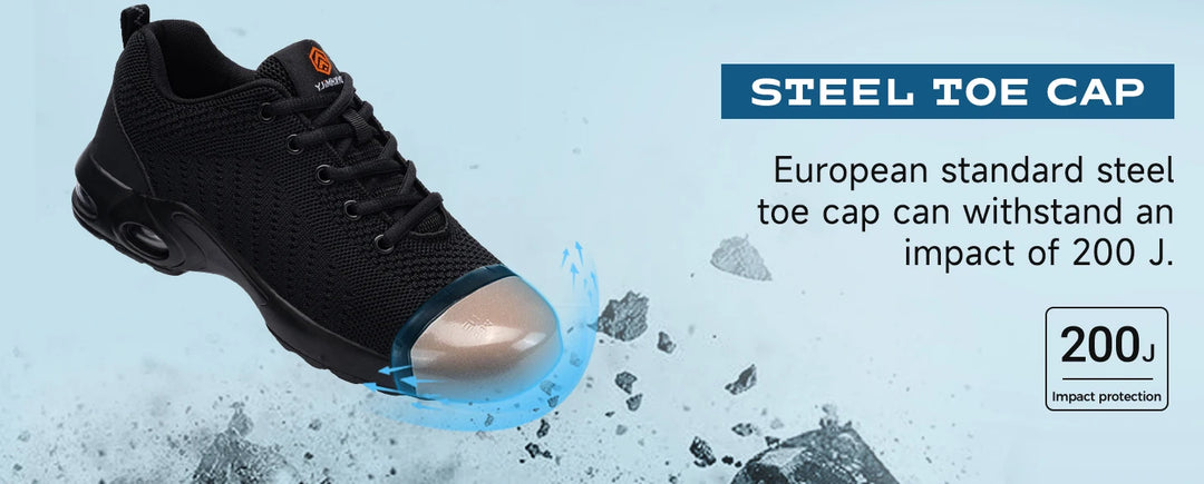 LARNMERM Safety Shoes for Women Air Cushion Work Boots Shoe Breathable Lightweight Steel Toe Shock Absorption Shoes