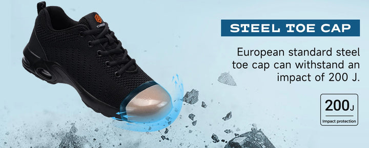 LARNMERM Safety Shoes for Women Air Cushion Work Boots Shoe Breathable Lightweight Steel Toe Shock Absorption Shoes