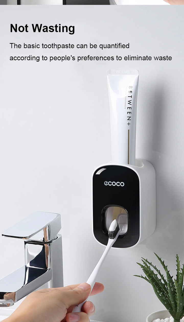 ecoco  Wall Mount Automatic Toothpaste Dispenser Bathroom Toothpaste Squeezer Dispenser Toothbrush Holder bathroom accessories