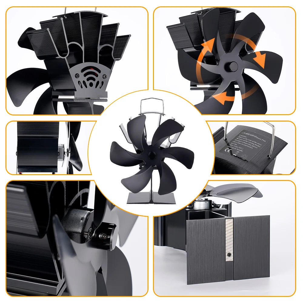 6 Blades Fireplace Fan Heat Powered Stove Fan Log Wood Burner Eco Quiet Fire Wood Heater Home Oven Fan Efficient Heat Distribute