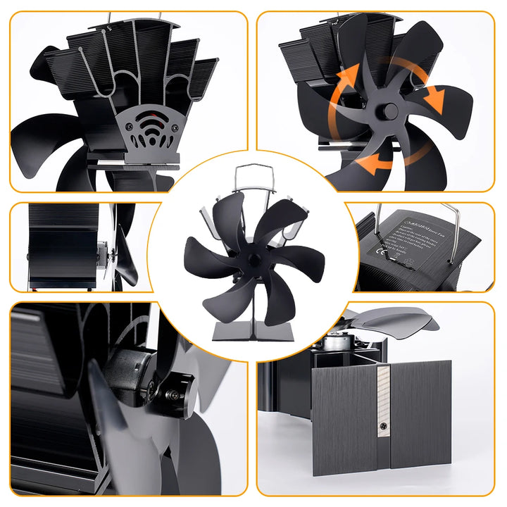 6 Blades Fireplace Fan Heat Powered Stove Fan Log Wood Burner Eco Quiet Fire Wood Heater Home Oven Fan Efficient Heat Distribute