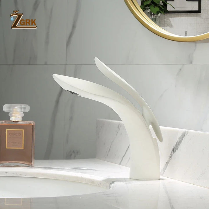 ZGRK Basin Faucets Elegant Bathroom Faucet Hot and Cold Water Basin Mixer Tap Golden Finish Brass Toilet Sink Water Tap White