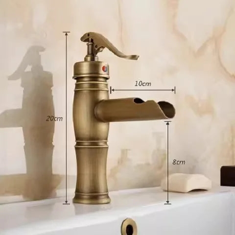 Copper antique brass washbasin hot and cold faucet European retro washbasin waterfall faucet single handle