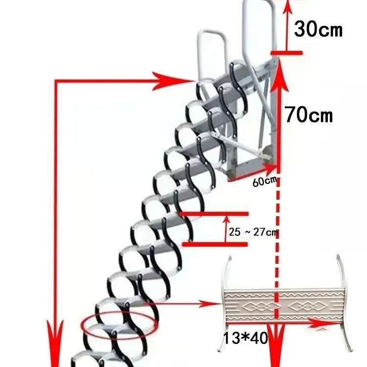 Outdoor Wall-mounted Telescopic Step Ladder carbon steel Lift Ladders for Home Indoor Space-saving Attic Telescopic Staircase
