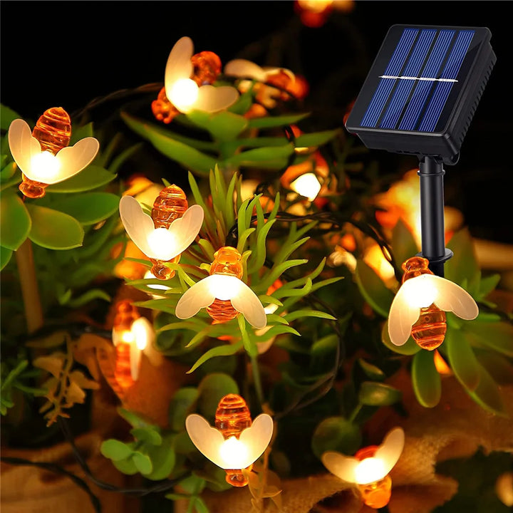 Solar String Lights 100 LEDs Honeybee Lights 8 Modes Garden Lights Solar Outdoor Lights Waterproof for Garden Decoration Outdoor