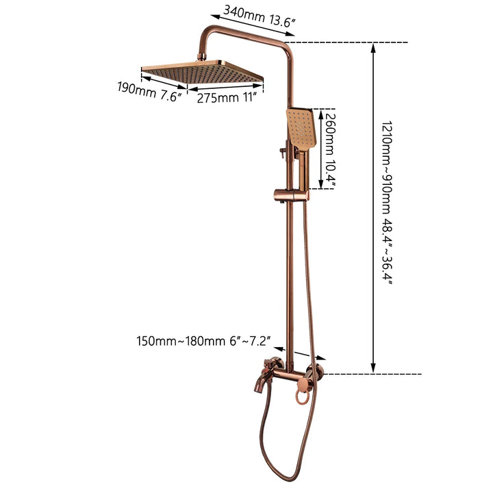 JIENI Luxury Rose Golden Shower Faucet Set Solid Brass Handle Bathroom Bathtub Mixer Rainfall Hand Shower & Spray Shower Facuet