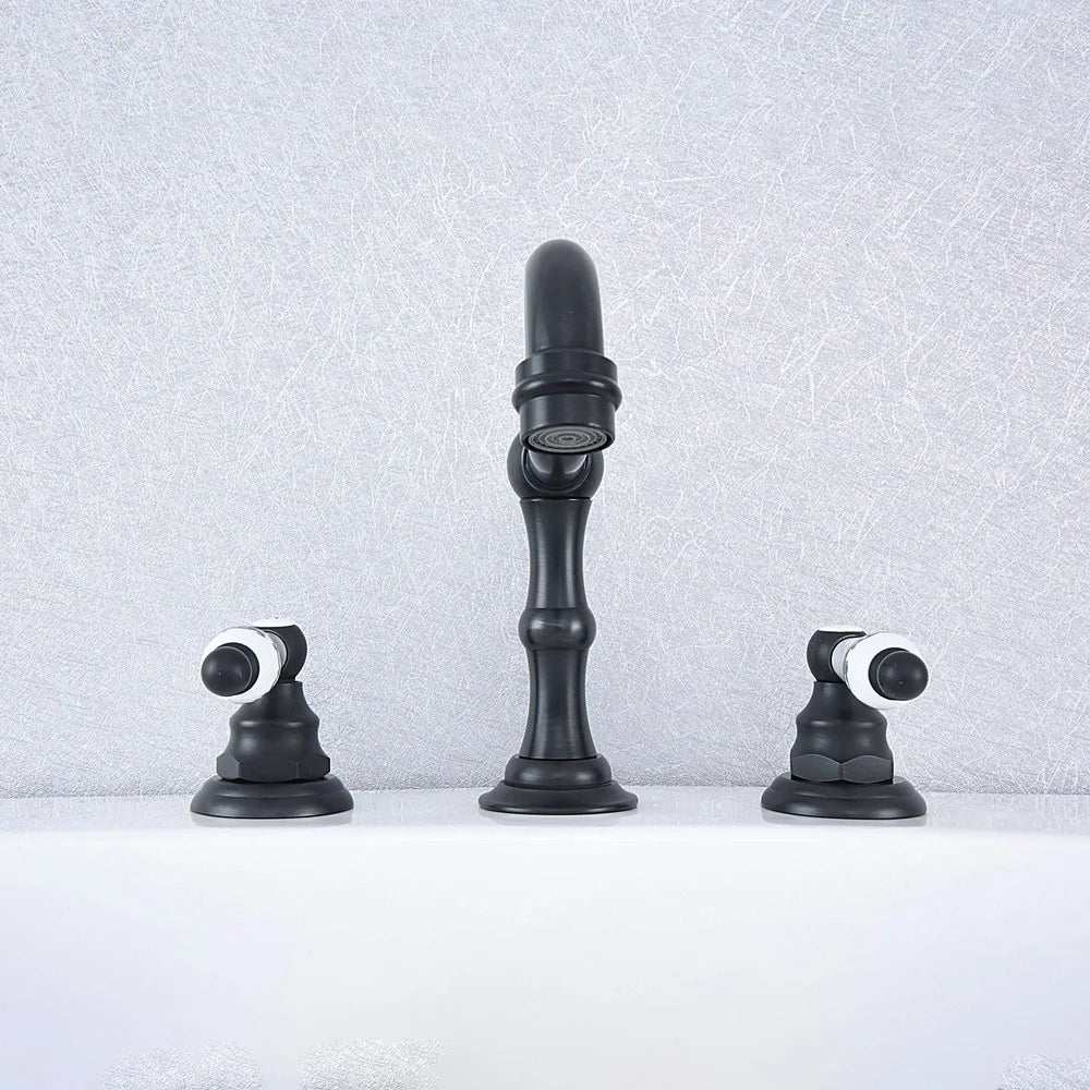 Basin Faucets Oil Rubbed Bronze Deck Mounted Widespread Bathroom Sink Faucets 3 Hole Double Handle Hot And Cold Water Tap tsf543