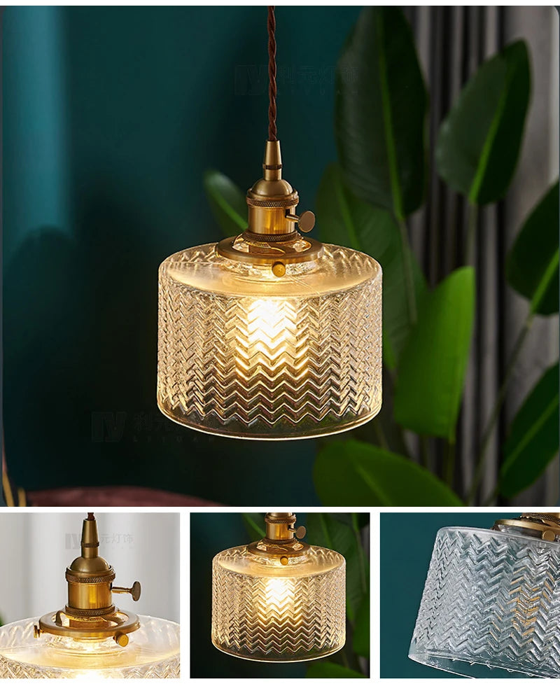 Suspension Green Stripe Glass Chandelier E27 Restaurant Pendant Light For Dining Room Kitchen Cafe Bedside Hanging Lamp Fixtures