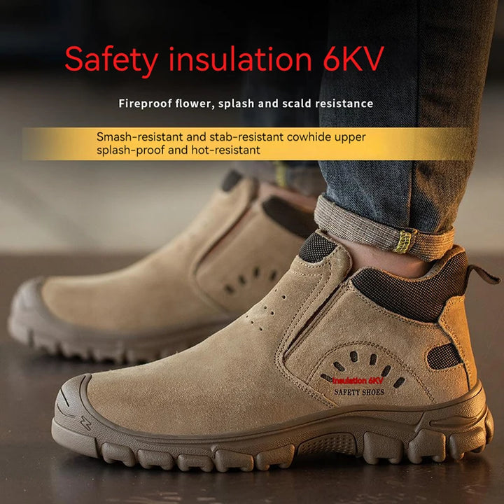 Mens Steel Toe Safety Shoes Breathable Soft Non Slip Work Boots Protective Comfortable Footwear for Men Insulation 6KV Shoes