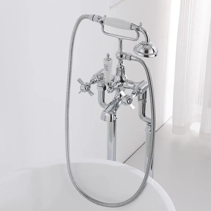 Bathtub Faucet Set Floor Decked Bathroom Classical Top High Quality Gold American Style Ceramic Handle Shower Faucet