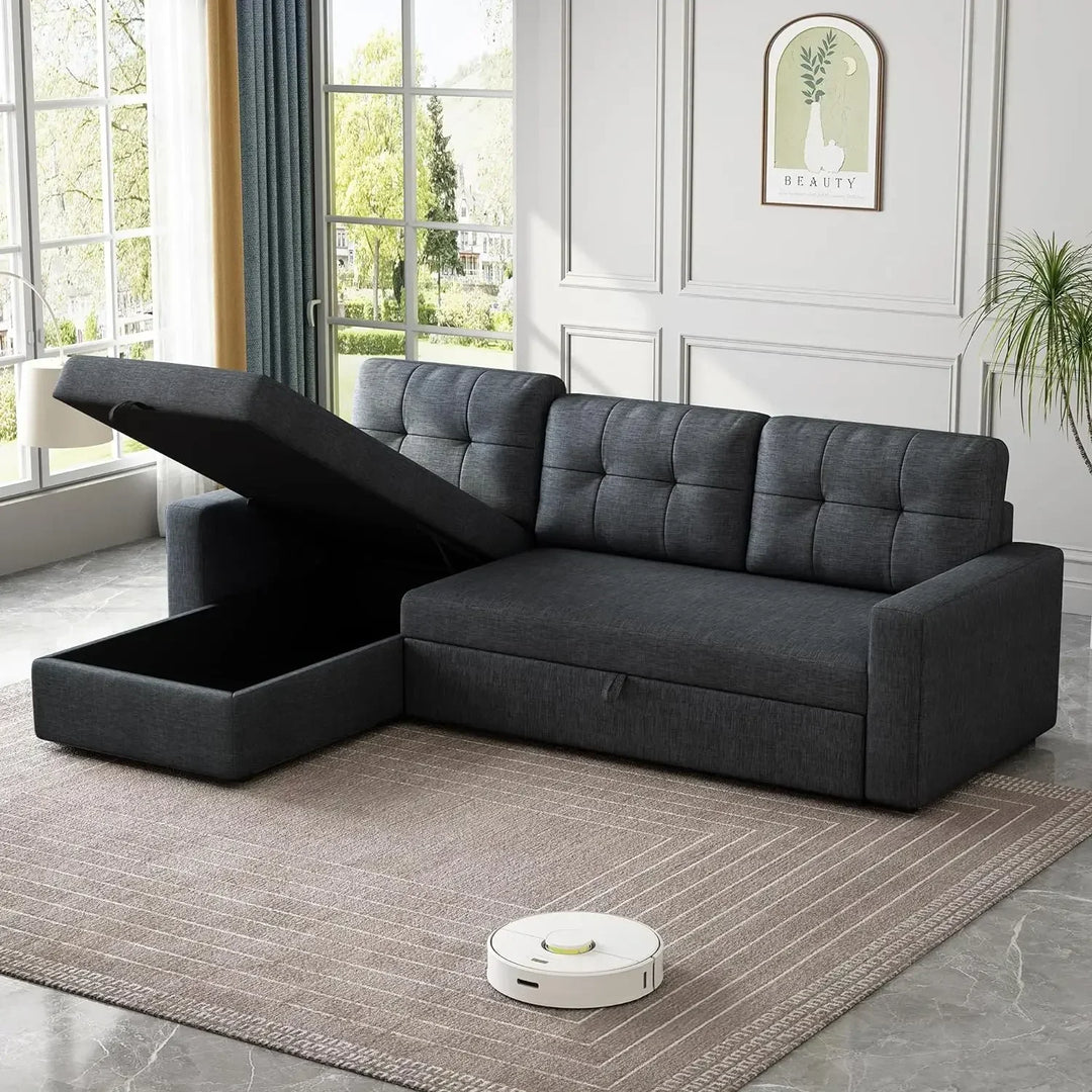 Living Room Sofa, Convertible Sofa Bed with 3 Cushions and Breathable Fabric