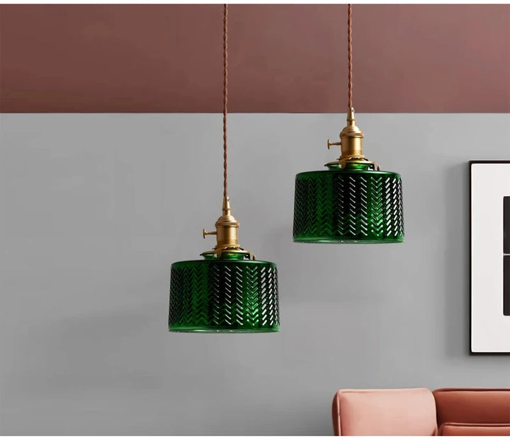 Suspension Green Stripe Glass Chandelier E27 Restaurant Pendant Light For Dining Room Kitchen Cafe Bedside Hanging Lamp Fixtures