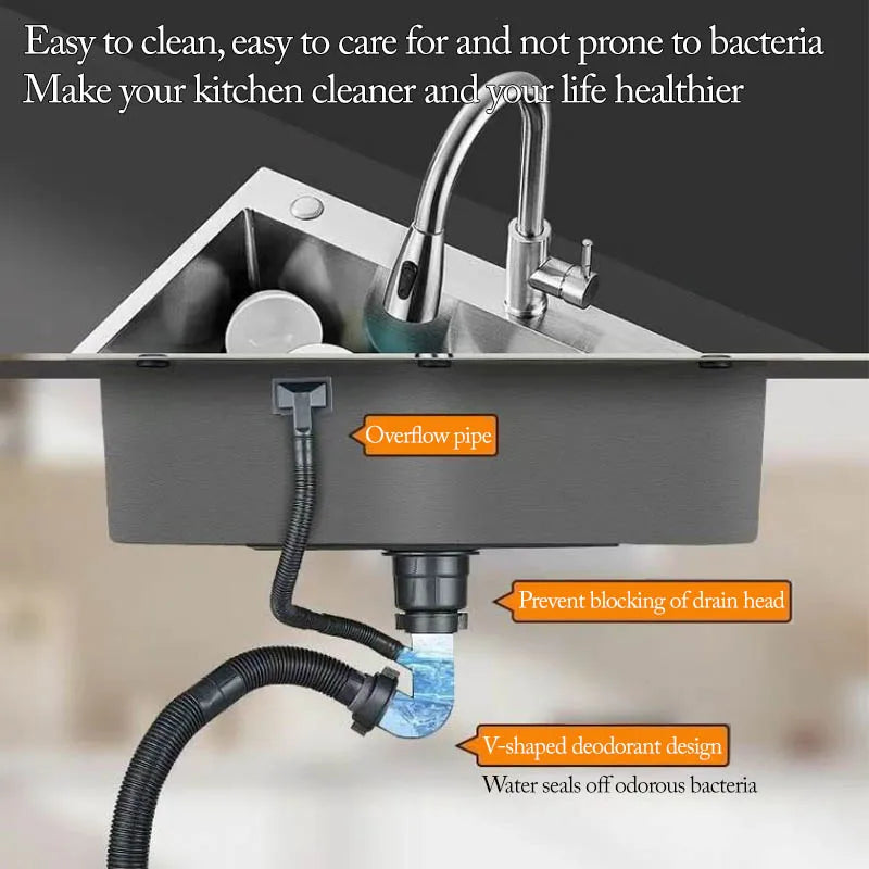 Thickened 304 Stainless Steel Single Sink Kitchen Sink Undermount Dishwashing Trough