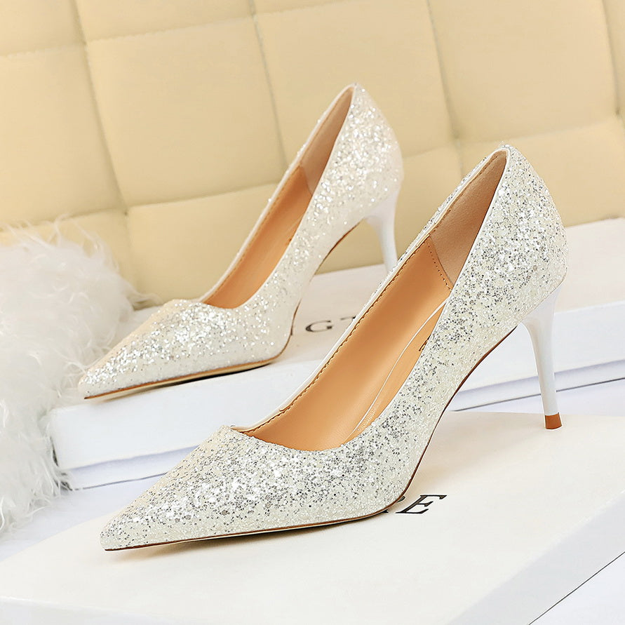 Women 7cm 9.5cm High Heels Bling Pumps Sparkly Heels