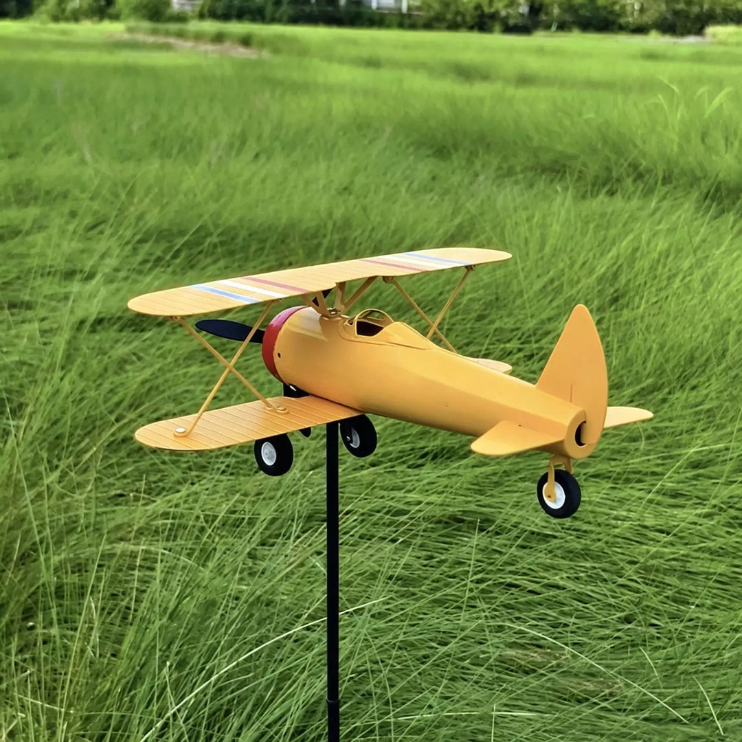 Airplane Weathervane Metal Windmill Wind Measuring Tool Airplane Wind Spinner for Lawn Courtyard Outdoor Patio Deck Backyard