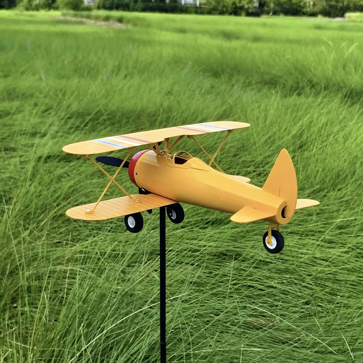 Airplane Weathervane Metal Windmill Wind Measuring Tool Airplane Wind Spinner for Lawn Courtyard Outdoor Patio Deck Backyard