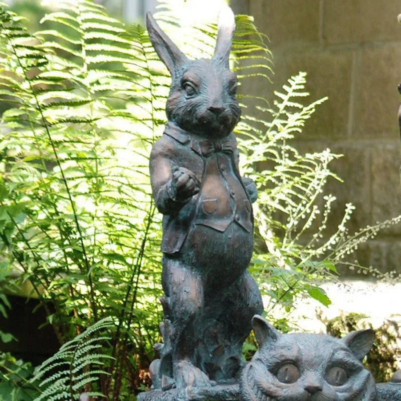 New Alice In Wonderland Garden Statue Caterpillar Rabbit Cheshire Cat Sculpture Resin Crafts Indoor Outdoor