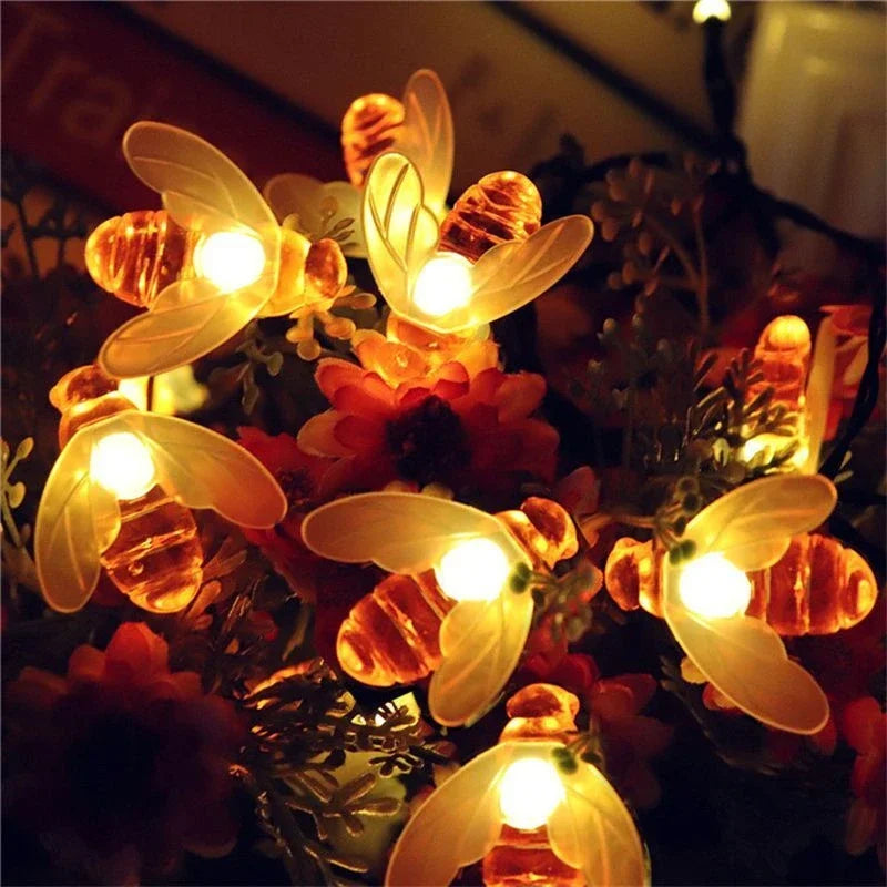 20/50/100 LED Solar Cute Bee Fairy String Lights Garden Fairy Lights 8 Mode Outdoor Lighting for Easter Christmas Wedding Decor
