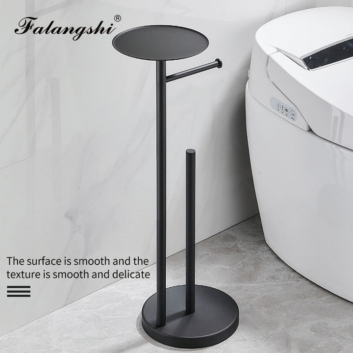 Floor Standing Toilet Paper Holder Stainless Steel Black Roll Paper Dispenser With Shelf Storage Bathroom Organization WB8236