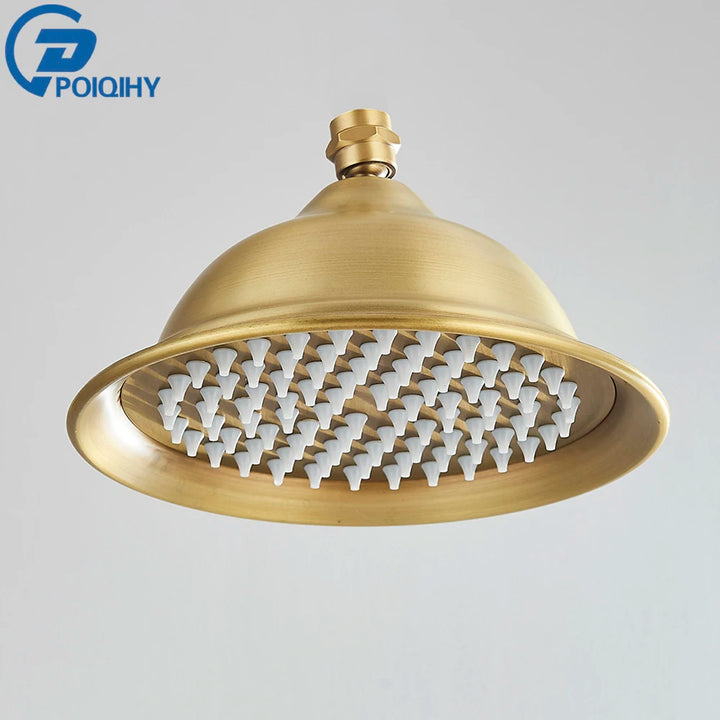 POIQIHY Brass Golden Rainfall Shower Head Shower Faucet Head Bathroom Replace Rain Showerhead Antique Brass Showerhead Accessory